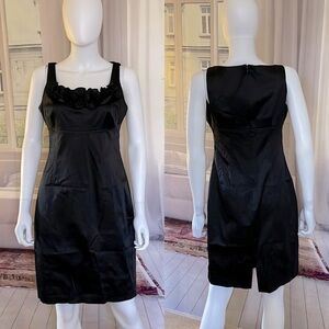 White House Black Market Sleeveless Ruffled Neckline Black Dress. P/A1749/7